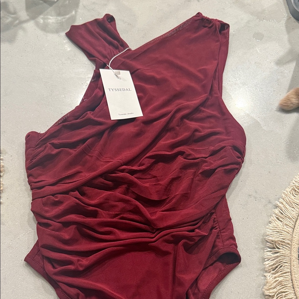 One-Shoulder Burgundy Bodysuit
